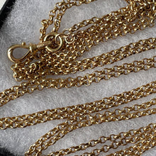 Load image into Gallery viewer, Victorian 15ct Rolled Gold 55&quot; Long Guard Chain. Antique Yellow Gold Belcher Chain Necklace &amp; Fancy Clip. Gold Muff/Chatelaine/Sautoir Chain
