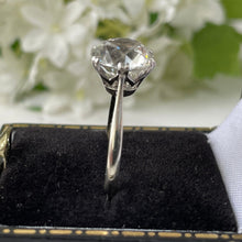 Load image into Gallery viewer, Art Deco Platinum &amp; White Gold Zircon Solitaire Ring. Antique 2.50 Ct. White Zircon Cocktail Ring. Vintage 9ct White Gold Engagement Ring.
