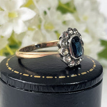 Load image into Gallery viewer, Antique Art Deco Paste Sapphire &amp; Diamond Ring. 1920s 9ct Gold Rectangular Cluster Ring. Antique Cocktail/Engagement Ring, Size N-1/2 / 7 US
