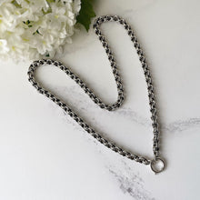 画像をギャラリービューアに読み込む, Victorian Sterling Silver Double Belcher Link Chain Necklace. Antique Silver Book Chain &amp; Detachable Bolt Ring Necklace For Lockets/Pendants
