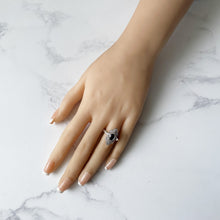 Cargar imagen en el visor de la galería, Art Deco Paste Sapphire &amp; Diamond Marquise Ring. Silver Set Antique Paste Gemstone Ring. Art Deco Geometric Cocktail Ring, Size Q/ 8.25
