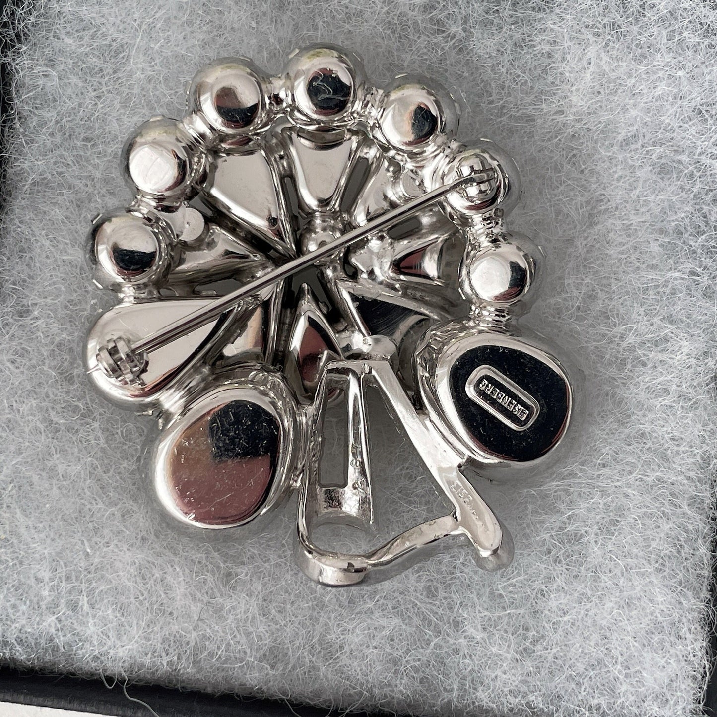 Vintage Eisenberg Clear Crystal Flower Bouquet Brooch & Earring Set. Huge 1940s Austrian Crystal Diamanté Luxury Costume Jewellery Set.