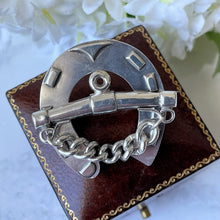 Load image into Gallery viewer, Victorian Sterling Silver Horseshoe &amp; Bridle Bit Brooch. Antique Lucky Horseshoe Lapel/Stock/Cravat Pin. Antique Equestrian/Horse Jewelry
