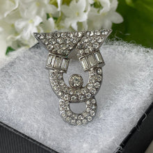 Load image into Gallery viewer, Art Deco Paste Diamond &amp; Silver Dress Clip. Vintage 1930s Geometric Clip Brooch. Crystal Diamante Dress Clip. Antique Bridal Jewellery
