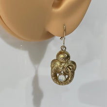 Cargar imagen en el visor de la galería, Victorian 18ct Gold On Silver Opal Earrings.  Antique Etruscan Revival Pendant Drop Earrings. Victorian Borromean Ring Earrings
