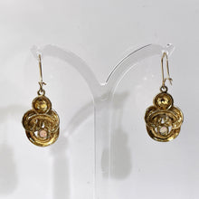 画像をギャラリービューアに読み込む, Victorian 18ct Gold On Silver Opal Earrings.  Antique Etruscan Revival Pendant Drop Earrings. Victorian Borromean Ring Earrings
