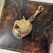 Load image into Gallery viewer, Victorian Gold Plated Bloodstone Unicorn Fob On Dog-Clip. Antique Agate Set Novelty Seal Fob. Victorian Mythological Animal Necklace Pendant
