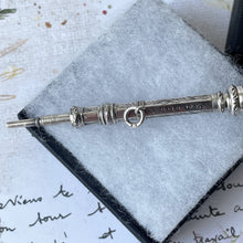 Load image into Gallery viewer, Antique Silver &amp; Amethyst Miniature Pencil Pendant, Thomas Vale 1900. Victorian/Edwardian Floral Engraved Sterling Silver Mechanical Pencil
