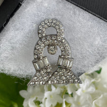 Load image into Gallery viewer, Art Deco Paste Diamond &amp; Silver Dress Clip. Vintage 1930s Geometric Clip Brooch. Crystal Diamante Dress Clip. Antique Bridal Jewellery
