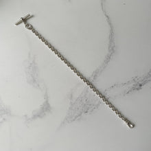 Cargar imagen en el visor de la galería, Vintage Sterling Silver Watch Chain Bracelet With T-Bar &amp; Dog-Clip. 1980s English Silver Belcher Chain Bracelet. Victorian Revival Bracelet.
