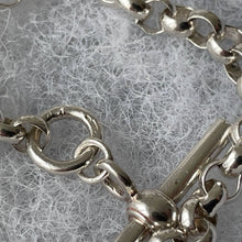 画像をギャラリービューアに読み込む, Vintage Sterling Silver Watch Chain Bracelet With T-Bar &amp; Dog-Clip. 1980s English Silver Belcher Chain Bracelet. Victorian Revival Bracelet.
