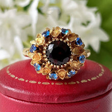 画像をギャラリービューアに読み込む, Vintage 1960&#39;s 9ct Gold Garnet &amp; Spinel Flower Ring. Daisy Dome Cocktail Ring. Mid-Century Yellow Gold Statement  Ring, Size M UK, 6.25 US

