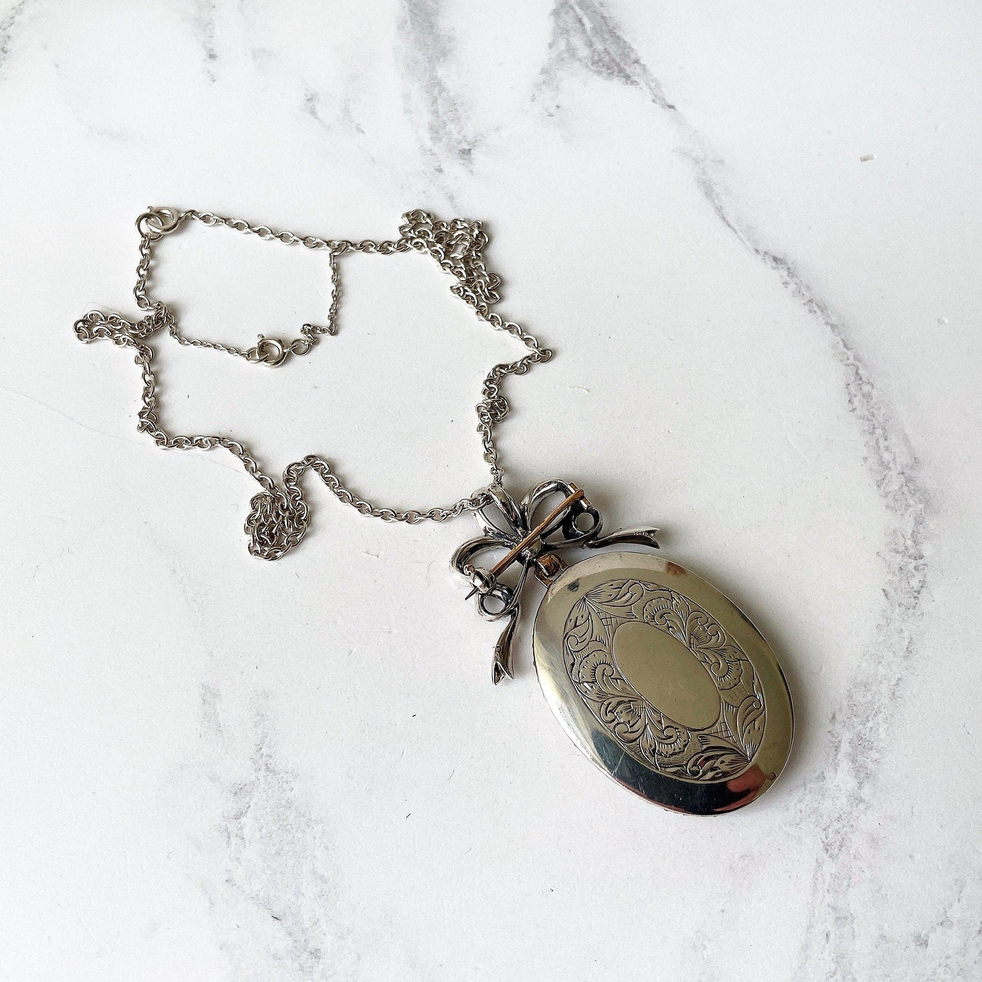 Antique Silver & 9ct Gold French Paste Sévigné Bow Locket. Superb Edwardian Hand-Cut Paste Diamond Pendant Necklace With Sevigne Brooch Top