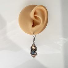 Load image into Gallery viewer, Vintage Victorian Style Silver &amp; 22ct Gold Opal Earrings. Etruscan Revival Large Pendant Drop Earrings. Deep Blue Black Opal Hook Earrings
