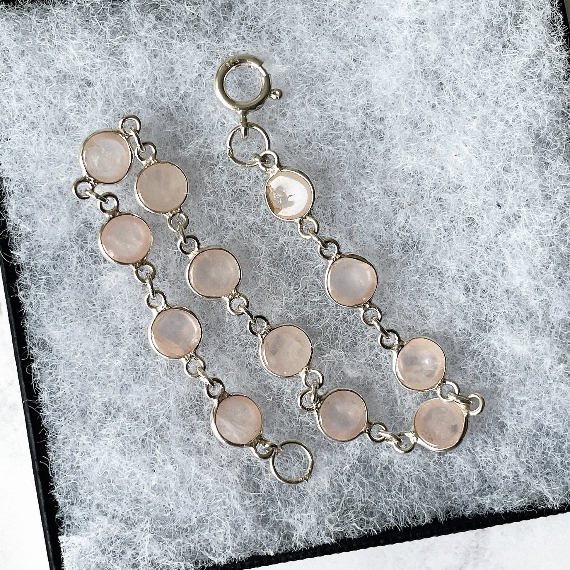 Vintage Sterling Silver & Rose Quartz Bracelet. Bezel Set Pink Gemstone Chain Bracelet. Love Token Amulet. Healing Crystal Bracelet.