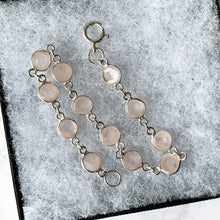 Load image into Gallery viewer, Vintage Sterling Silver &amp; Rose Quartz Bracelet. Bezel Set Pink Gemstone Chain Bracelet. Love Token Amulet. Healing Crystal Bracelet.
