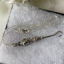 Lade das Bild in den Galerie-Viewer, Antique Miniature Silver Button Hook Pendant, Optional Chain. Edwardian/Victorian Art Nouveau Sterling Silver Chatelaine Pendant, Dated 1902
