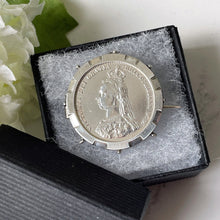 Cargar imagen en el visor de la galería, Queen Victoria Jubilee Head Silver Shilling Coin Brooch
