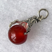 Load image into Gallery viewer, Vintage Scottish Silver Claw Carnelian Pendant. Large Carved Scottish Hardstone Orb Pendant Fob. 1960s Sterling Silver Figural Pendant.
