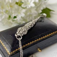 画像をギャラリービューアに読み込む, Antique English Silver Miniature Button Hook Pendant &amp; Chain. Victorian Baroque Sterling Silver Chatelaine Pendant, British Hallmarks 1874
