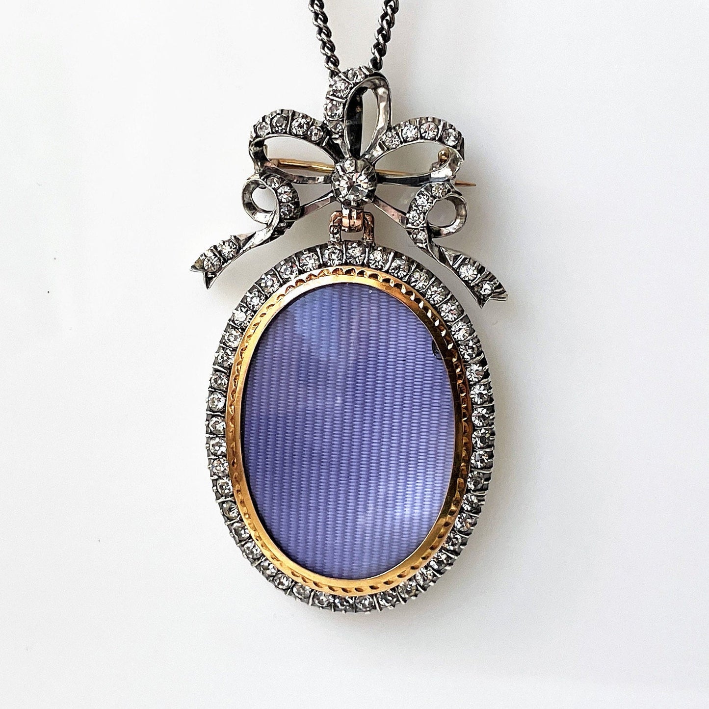 Antique Silver & 9ct Gold French Paste Sévigné Bow Locket. Superb Edwardian Hand-Cut Paste Diamond Pendant Necklace With Sevigne Brooch Top