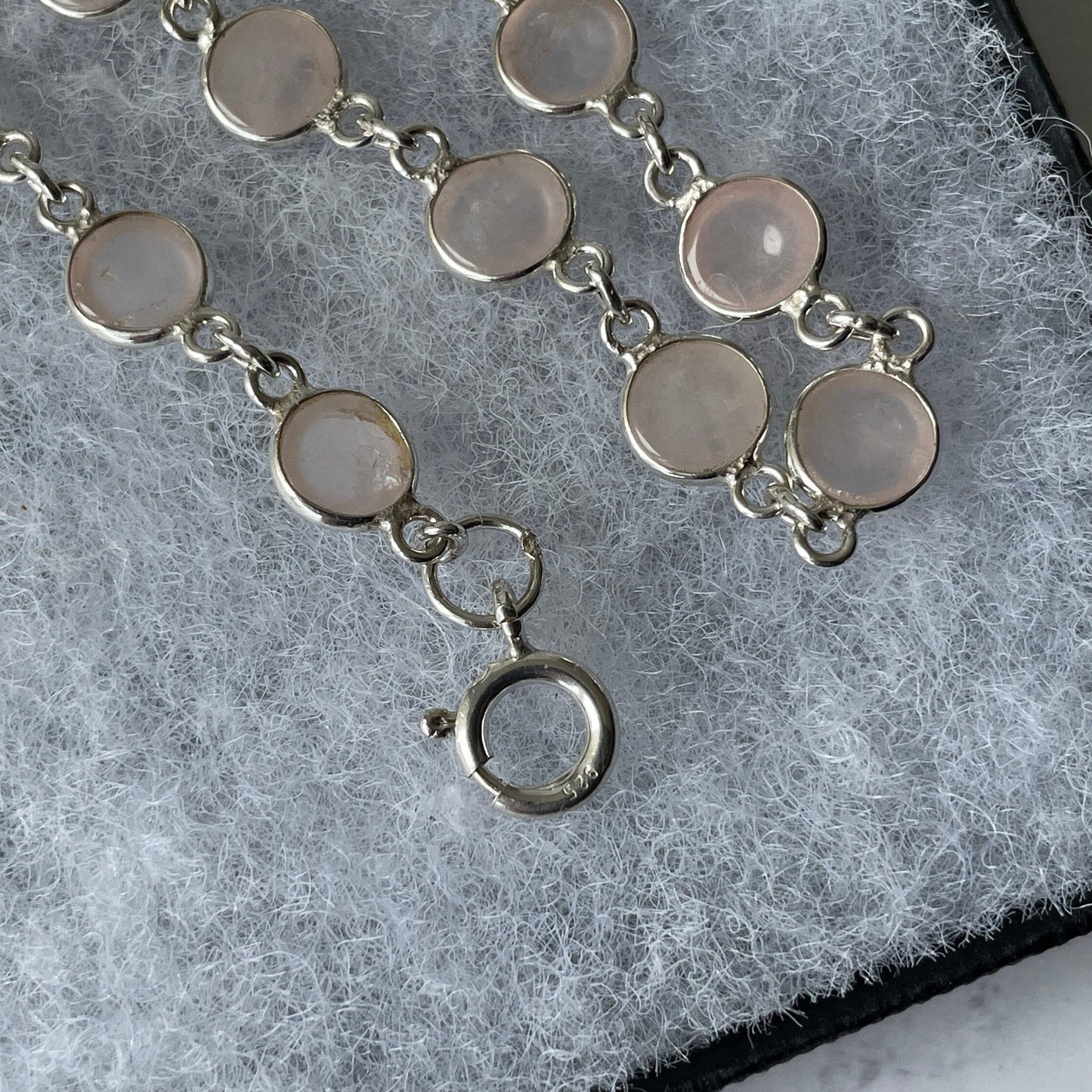 Vintage Sterling Silver & Rose Quartz Bracelet. Bezel Set Pink Gemstone Chain Bracelet. Love Token Amulet. Healing Crystal Bracelet.