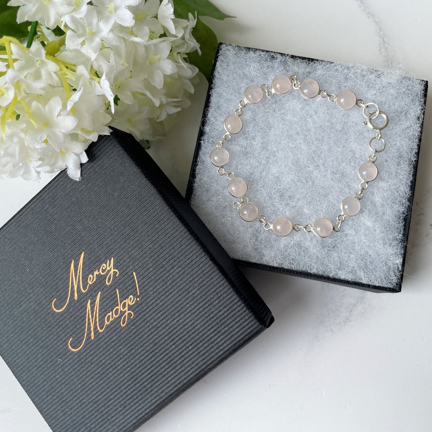 Vintage Sterling Silver & Rose Quartz Bracelet. Bezel Set Pink Gemstone Chain Bracelet. Love Token Amulet. Healing Crystal Bracelet.
