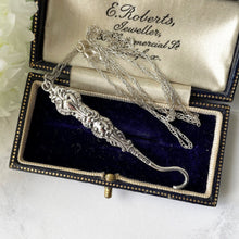 画像をギャラリービューアに読み込む, Antique English Silver Miniature Button Hook Pendant &amp; Chain. Victorian Baroque Sterling Silver Chatelaine Pendant, British Hallmarks 1874
