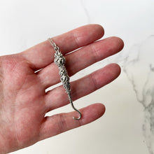 Cargar imagen en el visor de la galería, Antique English Silver Miniature Button Hook Pendant &amp; Chain. Victorian Baroque Sterling Silver Chatelaine Pendant, British Hallmarks 1874

