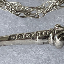 Lade das Bild in den Galerie-Viewer, Antique English Silver Miniature Button Hook Pendant &amp; Chain. Victorian Baroque Sterling Silver Chatelaine Pendant, British Hallmarks 1874
