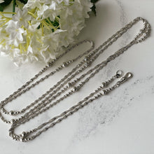 Load image into Gallery viewer, Vintage Sterling Silver Fancy Link Long Chain With Swivel Clip. Silver Guard Chain. Bead Chain Sautoir Necklace. 48&quot; Long Layering Chain.
