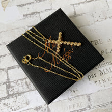 画像をギャラリービューアに読み込む, Antique 9ct Rolled Gold Faceted Cross Pendant. Victorian/Edwardian Diamond Cut Yellow Gold Cross &amp; Anchor Chain
