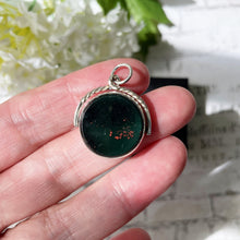 Load image into Gallery viewer, Antique 1889 Silver Scottish Hardstone Spinner Pendant Fob. Victorian Bloodstone &amp; Carnelian Pocket Watch Chain Fob/Necklace Pendant.
