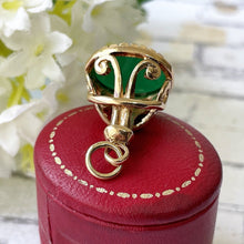 Load image into Gallery viewer, Vintage 9ct Gold &amp; Chrysoprase Victorian Revival Pendant. Scottish Green Chalcedony Fob Seal Pendant. Gold Charm Pendant, 1962 Hallmarks
