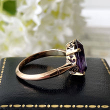 Load image into Gallery viewer, Art Deco 9ct Gold Alexandrite Ring. Vintage 5 Carat Synthetic Alexandrite Solitaire Ring. 1930s Colour Change Sapphire Cocktail Ring
