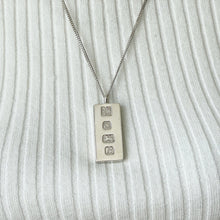 Load image into Gallery viewer, Vintage Sterling Silver Large Ingot Pendant Necklace. 1970&#39;s Retro Oversized British Hallmark 1 Ounce Bar Ingot With &amp; 24&quot; Chain (TW 39.3g)
