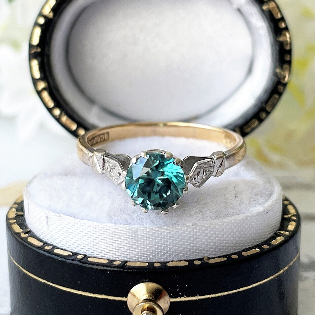 Antique Art Deco Blue Zircon Platinum & Gold Ring. Antique 0.85 Carat Zircon Solitaire Engagement Ring. 1920s Art Deco Cocktail Ring.