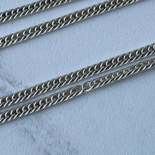 Load image into Gallery viewer, Georgian Sterling Silver Muff Chain With Threaded Screw Swivel Clip. Antique 40&quot; Long Guard Chain Necklace. Antique Silver Sautoir Necklace
