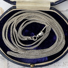 Cargar imagen en el visor de la galería, Victorian Silver 55” Long Guard Chain Necklace With Swivel Clip. Antique Sterling Silver Curb Chain Sautoir Necklace. Victorian Muff Chain
