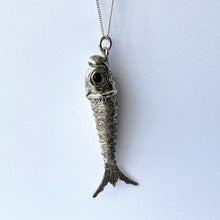 画像をギャラリービューアに読み込む, Antique Victorian Silver &amp; Ruby Articulated Fish Pendant. Aesthetic Era Jewelled Fish Pendant/Watch Fob. Large Silver Novelty Fob Pendant

