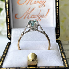 Load image into Gallery viewer, Antique Art Deco Blue Zircon Platinum &amp; Gold Ring. Antique 0.85 Carat Zircon Solitaire Engagement Ring. 1920s Art Deco Cocktail Ring.
