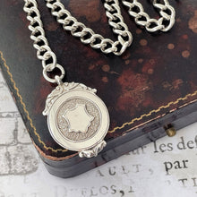 Cargar imagen en el visor de la galería, Antique Silver Pocket Watch Chain With Fob, T-Bar &amp; Dog Clip. Albert Watch Chain. Art Deco Sterling Silver Curb Link Watch Chain Bracelet
