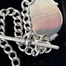 Lade das Bild in den Galerie-Viewer, Antique Silver Pocket Watch Chain With Fob, T-Bar &amp; Dog Clip. Albert Watch Chain. Art Deco Sterling Silver Curb Link Watch Chain Bracelet
