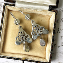 Charger l&#39;image dans la galerie, Antique Bohemian Garnet Pendant Drop Earrings. Art Nouveau Sterling Silver Red Garnet Earrings. Arts &amp; Crafts Era Celtic Knot Earrings.
