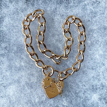 画像をギャラリービューアに読み込む, Vintage English 9ct Gold Curb Link Bracelet With Heart Padlock Clasp
