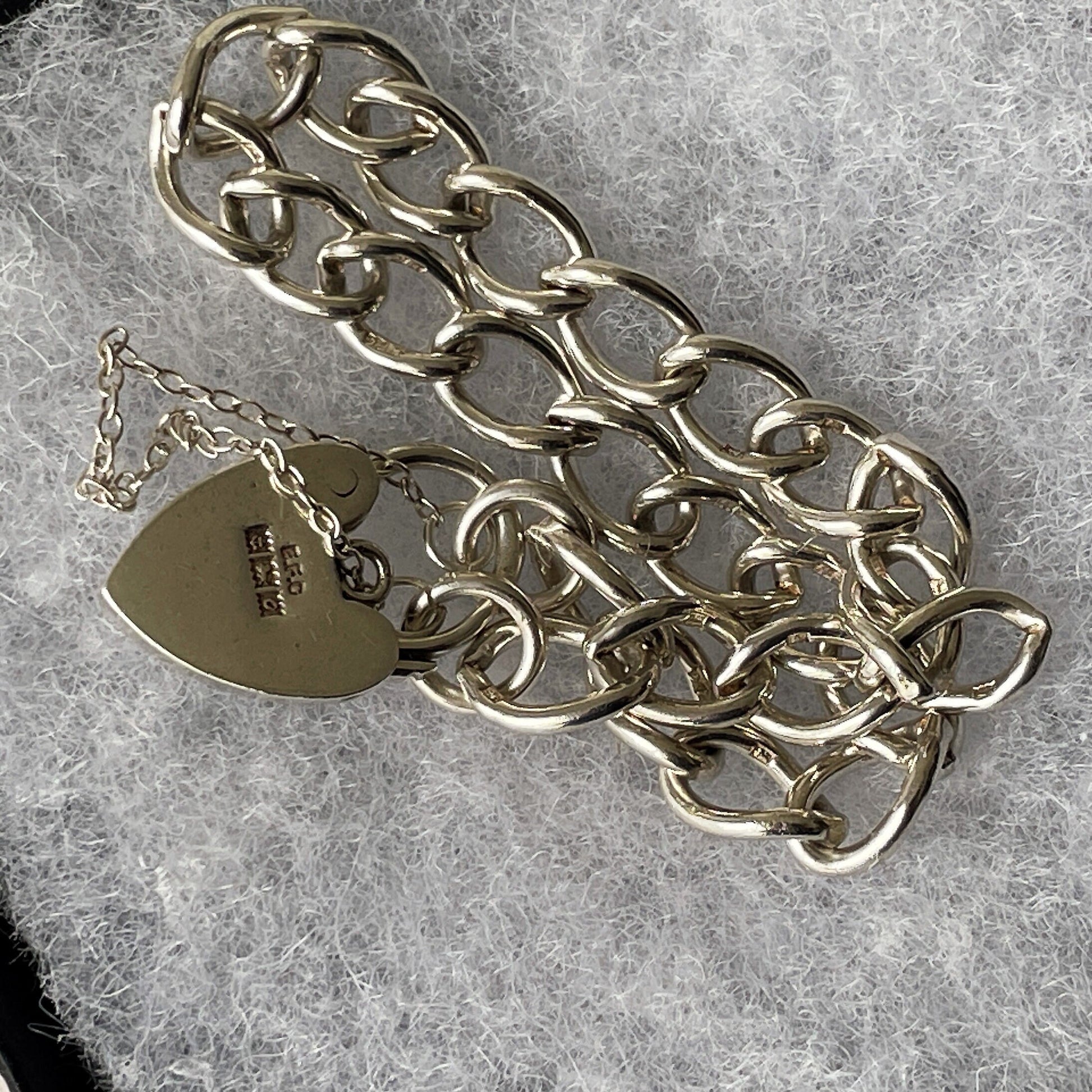 Vintage English Silver Curb Chain Bracelet With Love Heart Padlock