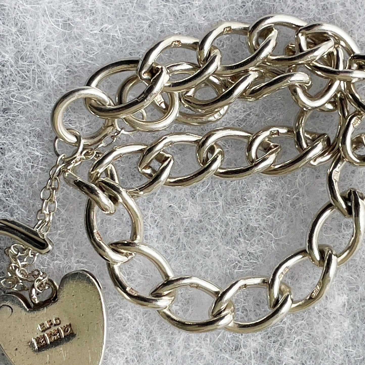 Vintage English Silver Curb Chain Bracelet With Love Heart Padlock