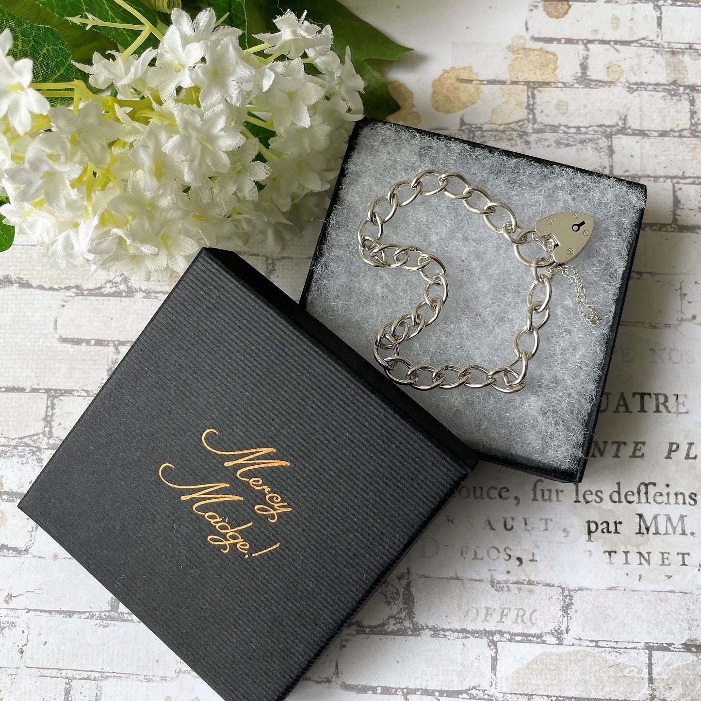 Vintage English Silver Curb Chain Bracelet With Love Heart Padlock