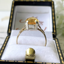 Cargar imagen en el visor de la galería, Antique Art Deco 9ct Gold Scottish Citrine Solitaire Ring. 4 Carat Oval Cut Pale Golden Yellow Citrine Ring. Vintage Scottish Cairngorm Ring

