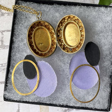 Load image into Gallery viewer, Victorian Aesthetic Engraved Gold On Silver Locket, 1884 Hallmarks. Antique Engraved Swallow Oval Sweetheart Locket On Chain.

